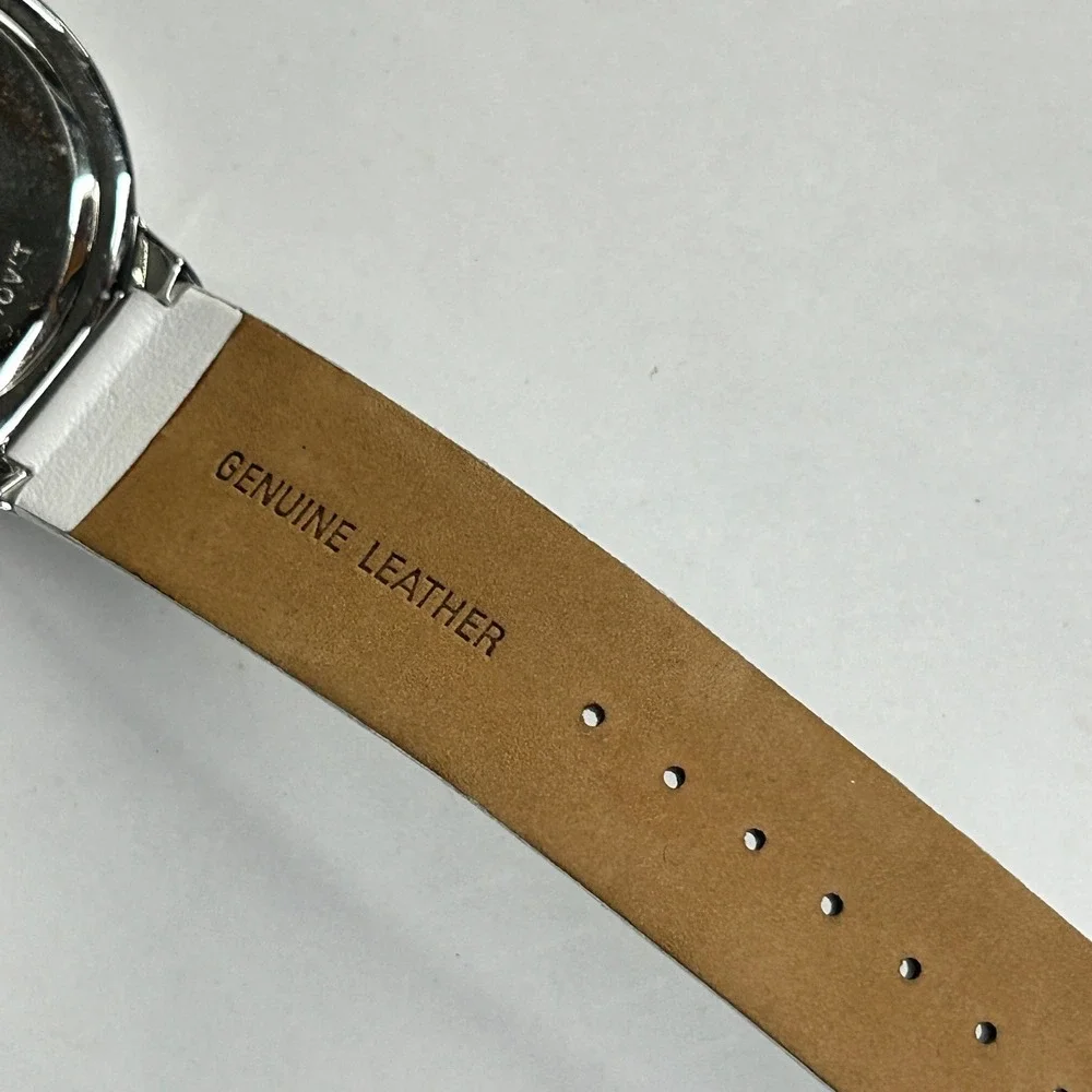 GUESS Paisley Dial Crystal Bezel Watch One Size White Leather Strap Boho Y2K